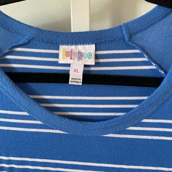 LuLaRoe Blue & White Striped 3/4 Sleeve Tunic - Picture 3 of 4